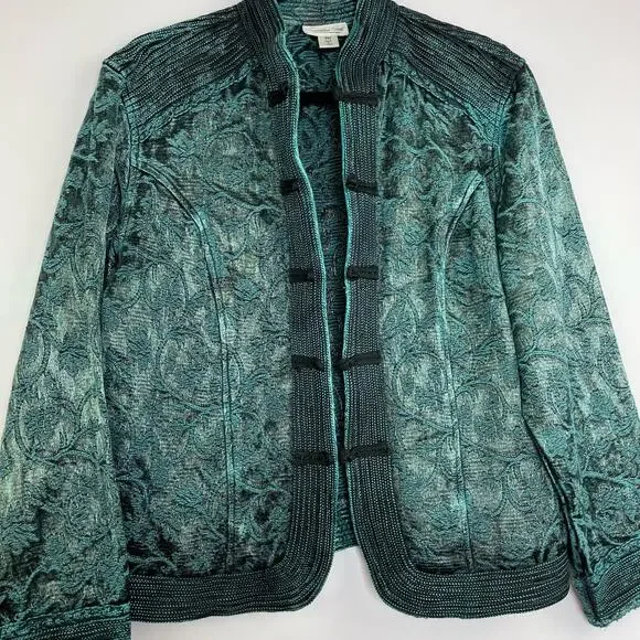 Coldwater Creek green/black tapestry cardigan jacket women's size PM - Picture 3 of 14